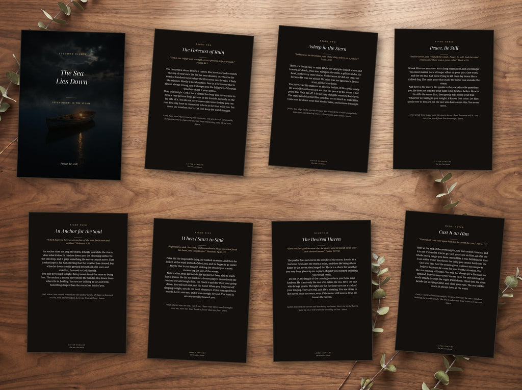The seven night devotional shown as printed cards on a table
